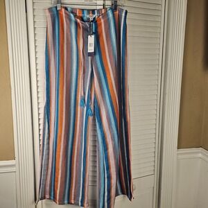 NWT Marina Blu Womens Striped Wide Leg Beach Pants XL